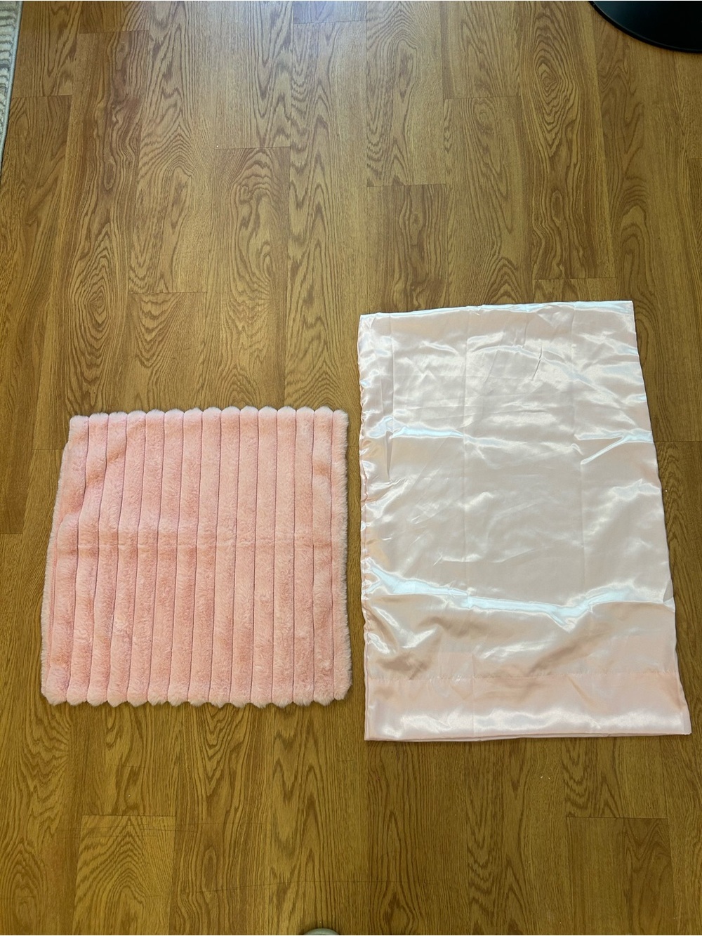 Pink Plush Ribbed throw pillow and satin pillow case